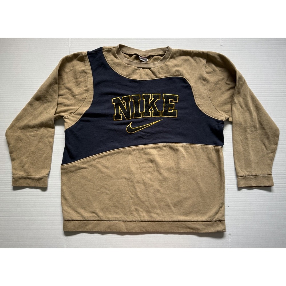 Vintage 90s Nike Sweatshirt XL Gray Tag Embroidered Spellout Swoosh Colorblock